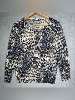 J Crew Merino Wool animal print cardigan Size Large
